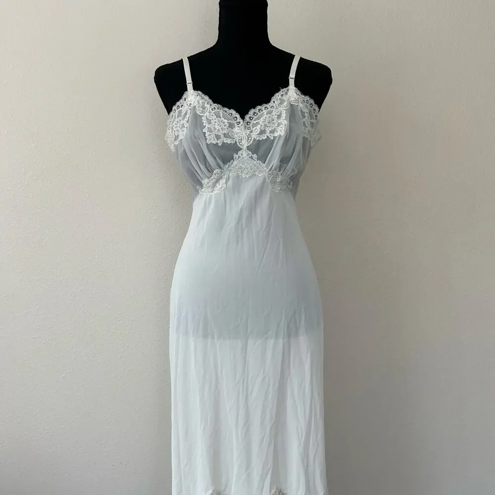 Vintage Vanity fair slip dress babydoll lace top 80s 90s  pleated hem 34 tall - Picture 3 of 16